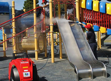 Steam sanitization in children's playgrounds