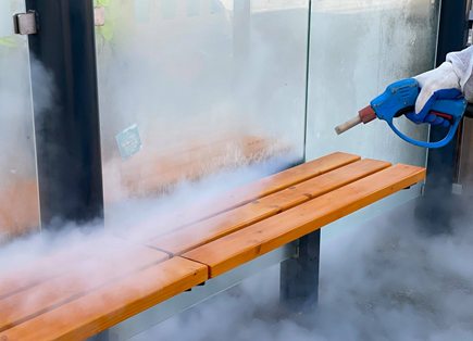 Steam sanitization of shelter booths at bus stops